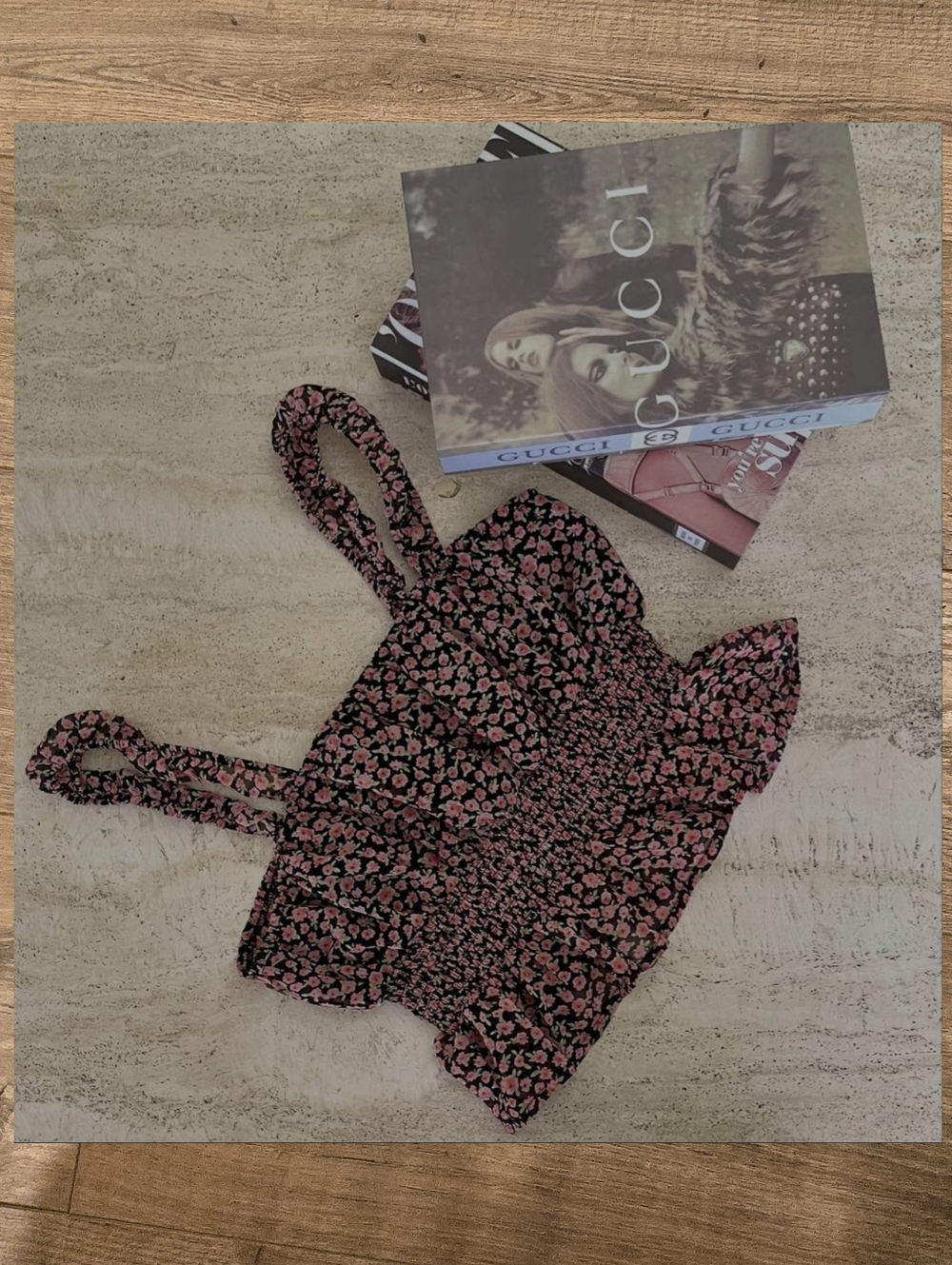 Forever 21 Ditsy Floral Smocked Peplum Tank Top - Black/Pink - Size Small
